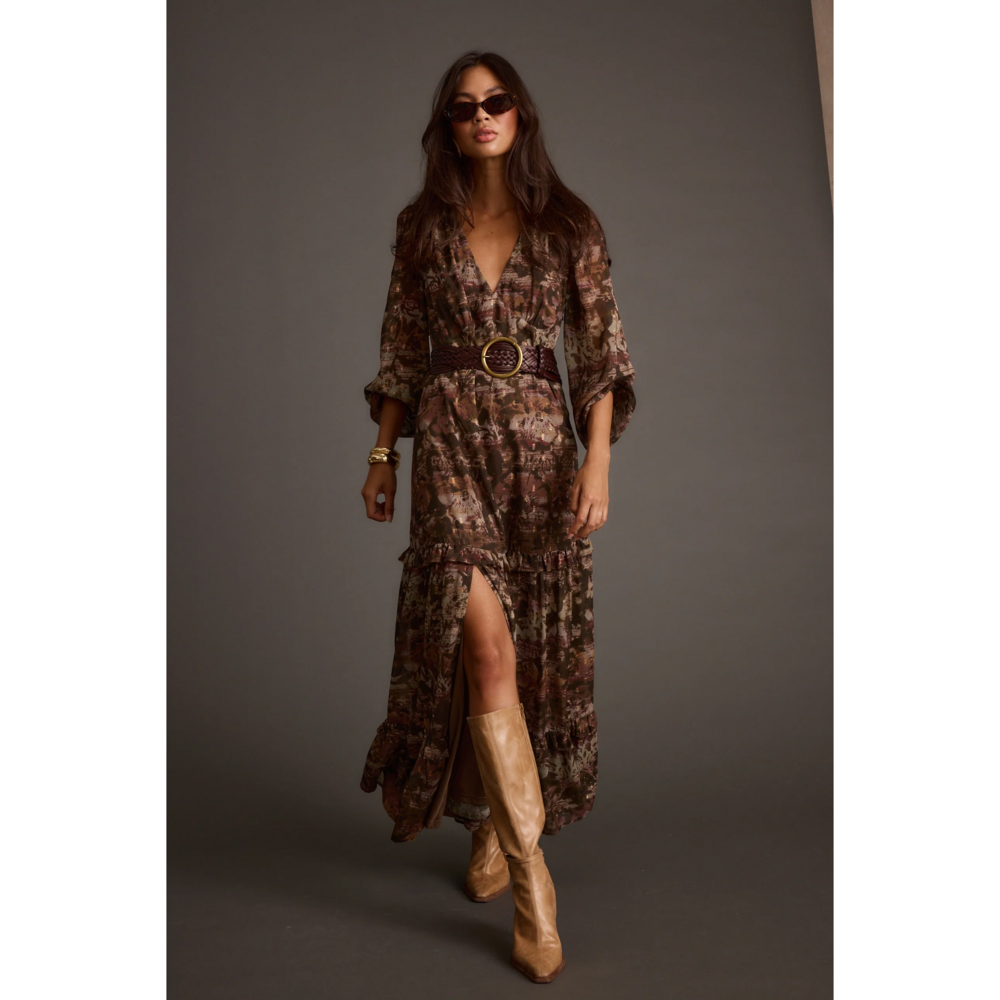 12th Tribe Raindance Floral Long Sleeved Maxi Dress in Brown - Picture 5 of 5